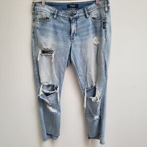 Silver Jeans Elyse Womens Blue Ankle Skinny Distressed Raw Hem Stretch 31-27